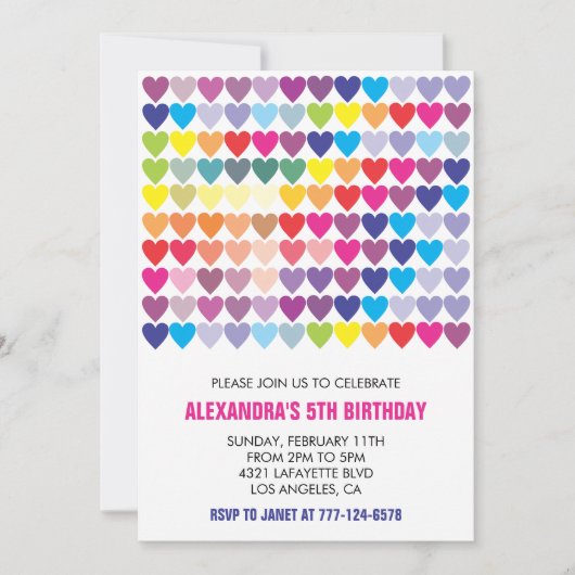 Party Einladungen Rainbow Heart Modern 5th (Vorderseite)