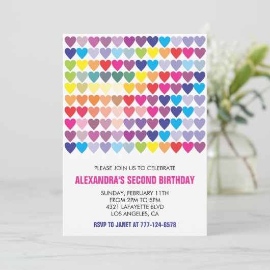 Party Einladungen Rainbow Heart Modernes 2. (Stehend Vorderseite)