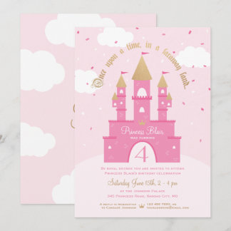 Party Einladungen | Rosa und goldenes Schloss