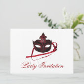 Party Einladungen - Rote Maske "Masquerade" (Stehend Vorderseite)