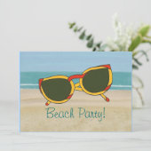 Party Einladungen, Sand, Ozean und Sonnenbrille Einladung (Stehend Vorderseite)