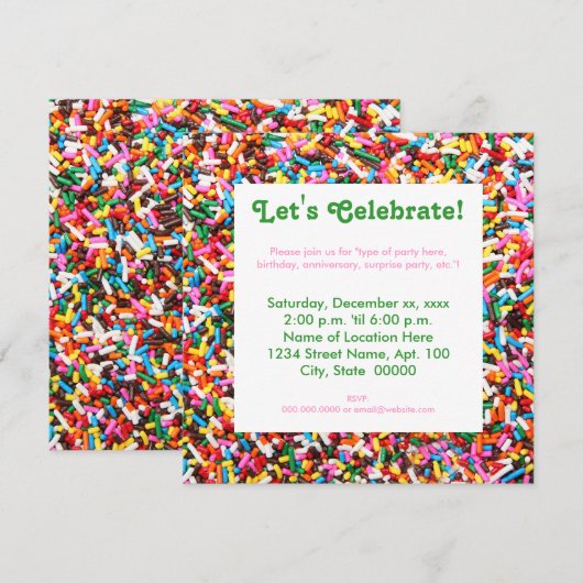 Party Einladungen sprinklen (Vorne/Hinten)