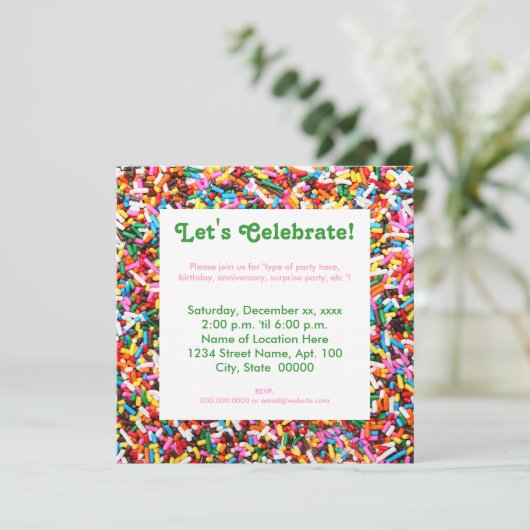Party Einladungen sprinklen (Stehend Vorderseite)