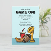 Party Einladungen über Lebensmittel und Fußball (Stehend Vorderseite)