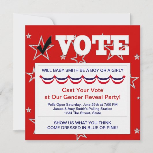 Party Einladungen von Red White Blue Gender (Vorderseite)