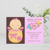 Party Einladungen zum 1. Geburtstag (für ein Mädch (Stehend Vorderseite)