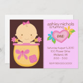 Party Einladungen zum 1. Geburtstag (für ein Mädch (Vorne/Hinten)