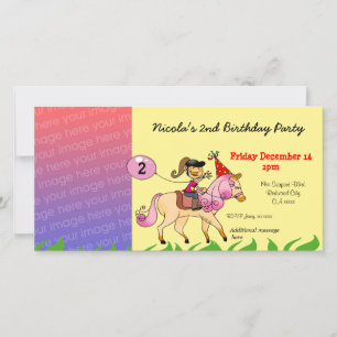 Party Einladungen zum 2. Geburtstag (rosa Pony)