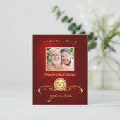 Party Einladungen zum 50. Jahrestag - Elegant Rot (Stehend Vorderseite)