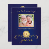 Party Einladungen zum 50. Jahrestag - Royal Blue (Vorne/Hinten)