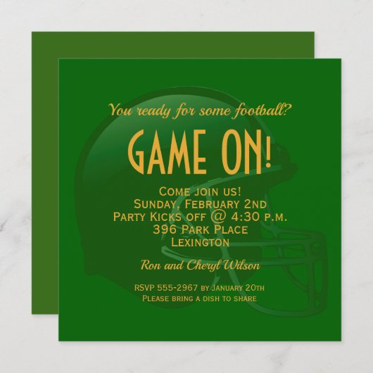 Party Einladungen zum Green Game Day Football Helm (Vorne/Hinten)