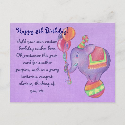Party Elephant Post Card Einladungspostkarte (Vorderseite)