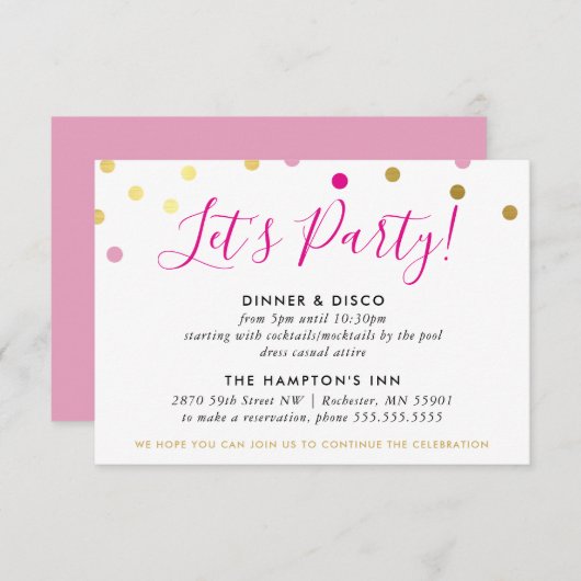 PARTY EMPFANG INFO glam conetti Spot Gold pink Einladung (Vorne/Hinten)