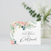 Party Ereignis verschoben Datum Rosa Farbe Ankündigungspostkarte (Stehend Vorderseite)