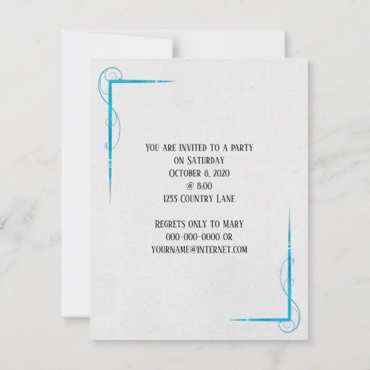 Party-Erinnerung auf schwarzen Clip Einladung (Rückseite)