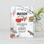 Party, erster Geburtstag, FISCHEREIEINLAGE Einladung (Stehend Vorderseite)