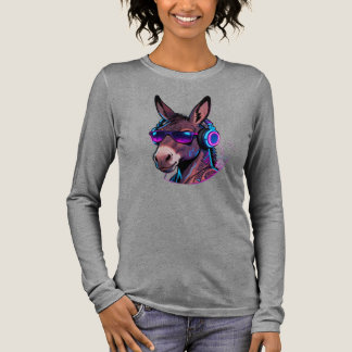 Party Esel Neon DJ Tier Langarm T-Shirt Tri-Blend Shirt