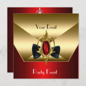 Party Event Black Krawatte Red Gold Diamond Jewel Einladung (Vorne/Hinten)