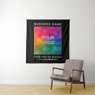 Party Event Seminar Business Company Logo Schwarz Wandteppich