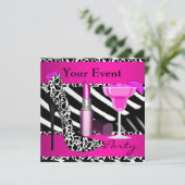 Party Event Zebra Schuhe Hot Pink Lipstick Einladung (Stehend Vorderseite)