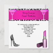 Party Event Zebra Schuhe Hot Pink Lipstick Einladung (Rückseite)