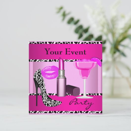 Party-Event zeigt rosa Lipstick Einladung (Stehend Vorderseite)