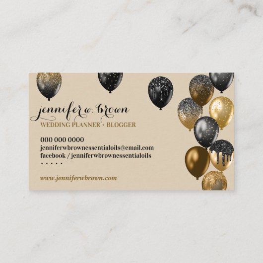 Party Eventplaner Beige Gold Sprinkballon Visitenkarte (Rückseite)