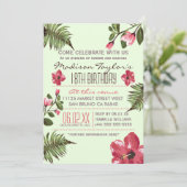 Party Exotic Hibiskus & Tropical Palm Blätter Einladung (Stehend Vorderseite)