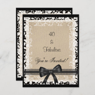 Party Fabulous 40. Schwarz-weiß Beige Blüte Einladung