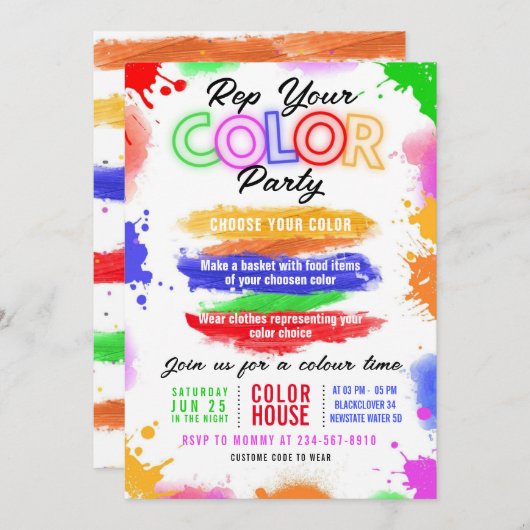 Party Farbe Licht Einladung Editierbar Einladung (Vorne/Hinten)