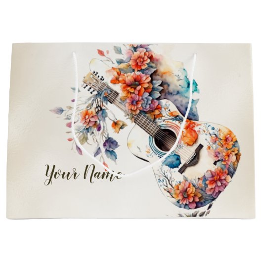Party Farbenfrohe Blume Gitarrenmusikinstrument Große Geschenktüte (Vorderseite)