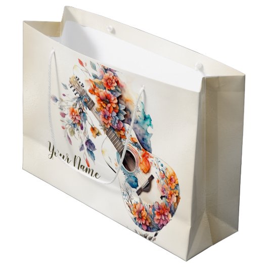 Party Farbenfrohe Blume Gitarrenmusikinstrument Große Geschenktüte (Vorderseite Schrägansicht)