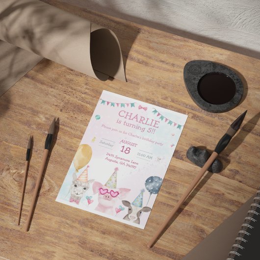 Party Farm Animals Birthday Whimsy Einladung