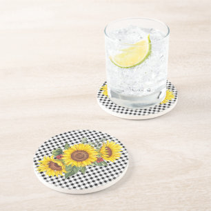 Party Favor für Damen Gingham & Sonnenblumen Getränkeuntersetzer