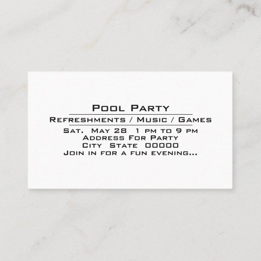 Party-Feier am Pool - Einladung (Rückseite)