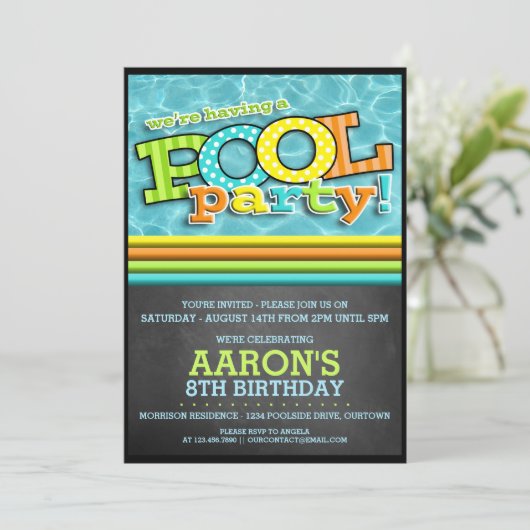 Party-Feier am Pool Einladung (Stehend Vorderseite)