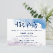 PARTY FEIERKARTE niedlich blaue lila Aquarellfarbe RSVP Karte (Stehend Vorderseite)