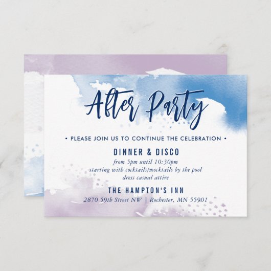 PARTY FEIERKARTE niedlich blaue lila Aquarellfarbe RSVP Karte (Vorne/Hinten)