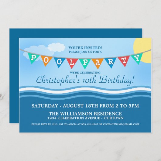 Party-Feierlichkeiten im Pool Einladungen (Vorne/Hinten)