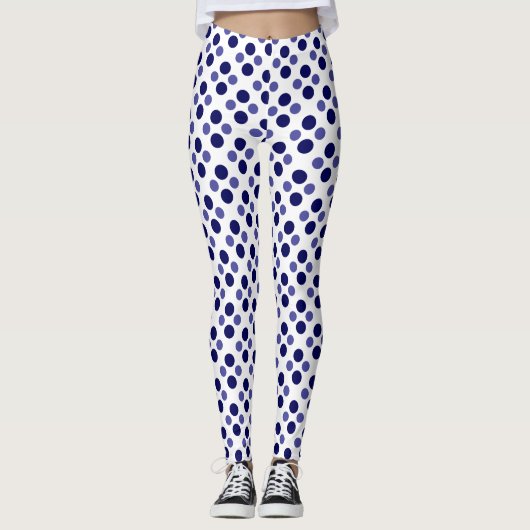 Party Festlich blaue Polka Punkte auf weiß Leggings (Vorderseite)