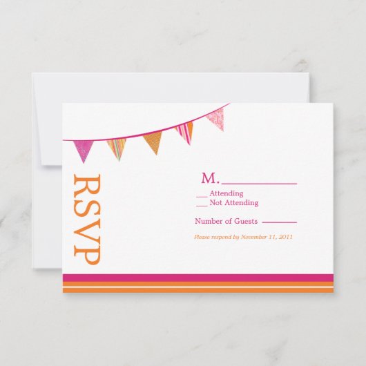 Party Flags RSVP Card - Rosa & orange (Vorderseite)