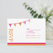 Party Flags RSVP Card - Rosa & orange (Stehend Vorderseite)