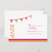 Party Flags RSVP Card - Rosa & orange (Vorne/Hinten)