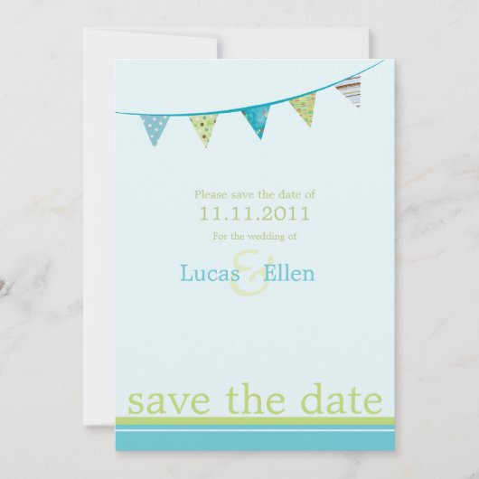 Party Flags Save the Date - Blau und Grün (Vorderseite)