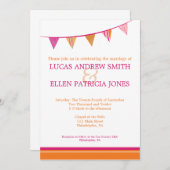 Party Flags Wedding Einladung - Rosa & Orange (Vorne/Hinten)