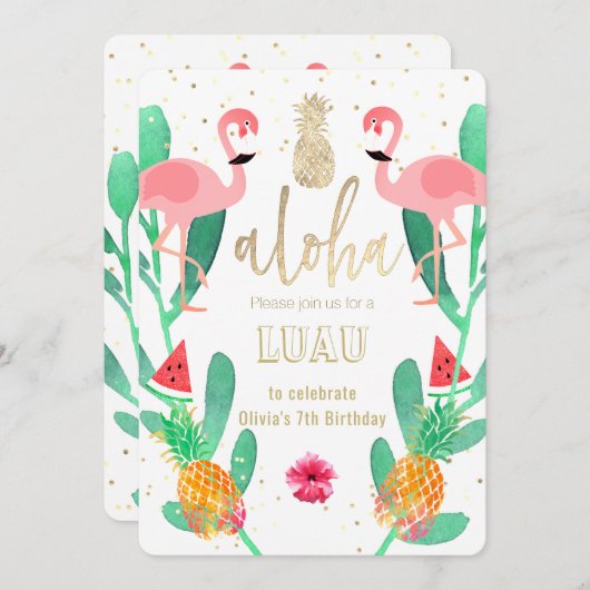 Party flamingo luau einladung (Vorne/Hinten)