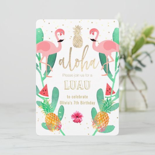 Party flamingo luau einladung (Stehend Vorderseite)