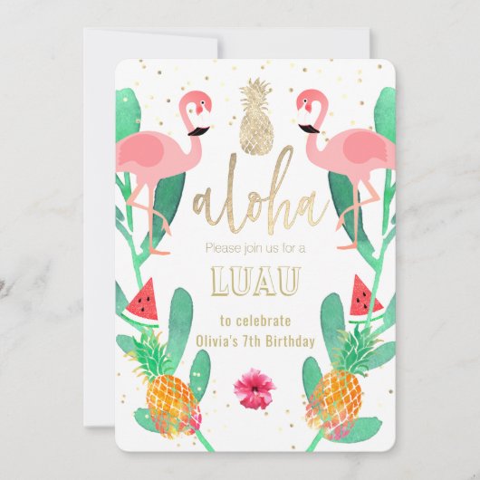 Party flamingo luau einladung (Vorderseite)