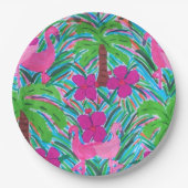 Party Flamingos und Palmen Pappteller (Vorderseite)