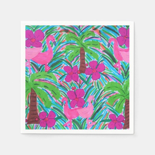 Party Flamingos und Palmen Serviette (Vorderseite)